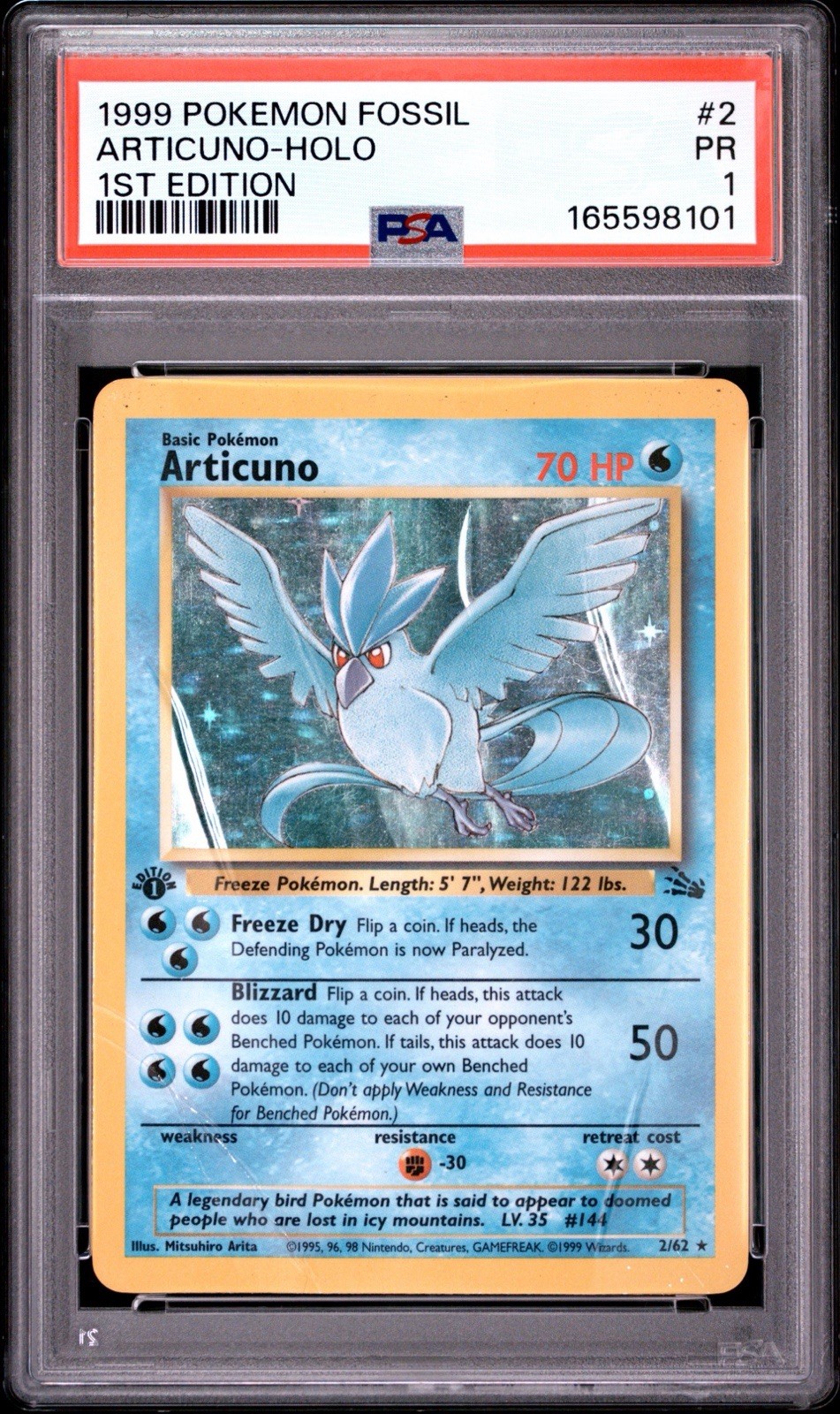PSA 1 PR Pokemon Articuno Fossil 1st Edition Holo 2/62