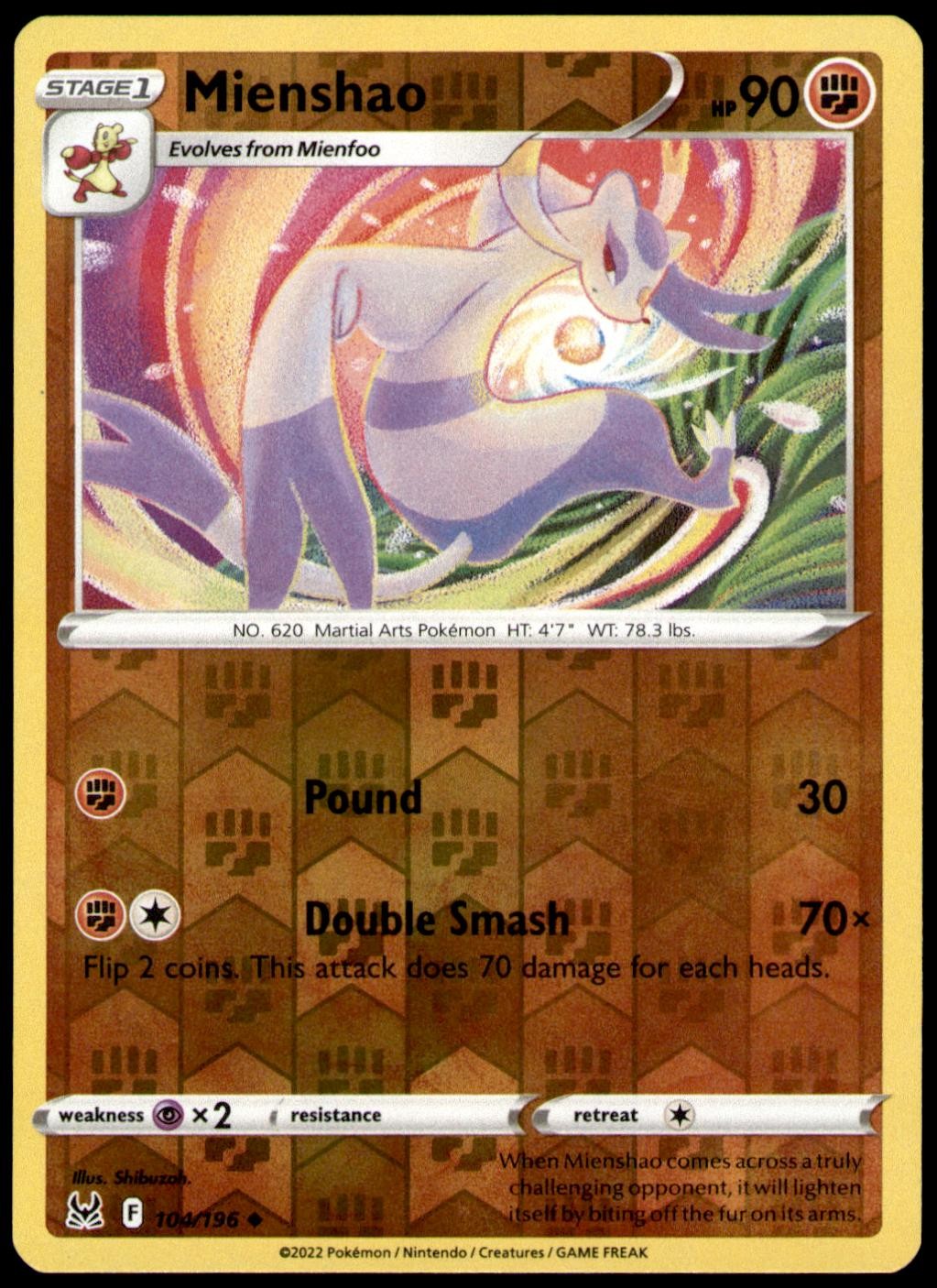 Mienshao 104/196 Uncommon Lost Origin Pokemon Reverse Holo Near Mint