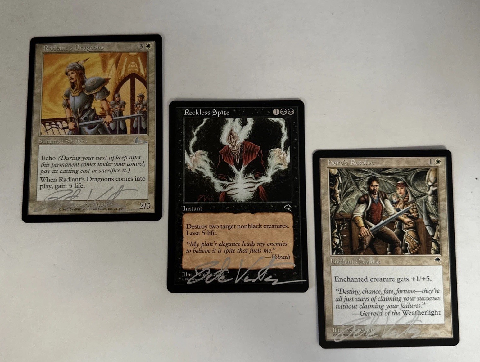 MTG *Reckless Spite-*Radiant Dragoons*Hero’s Resolve NM+ All Signed Pete Venters
