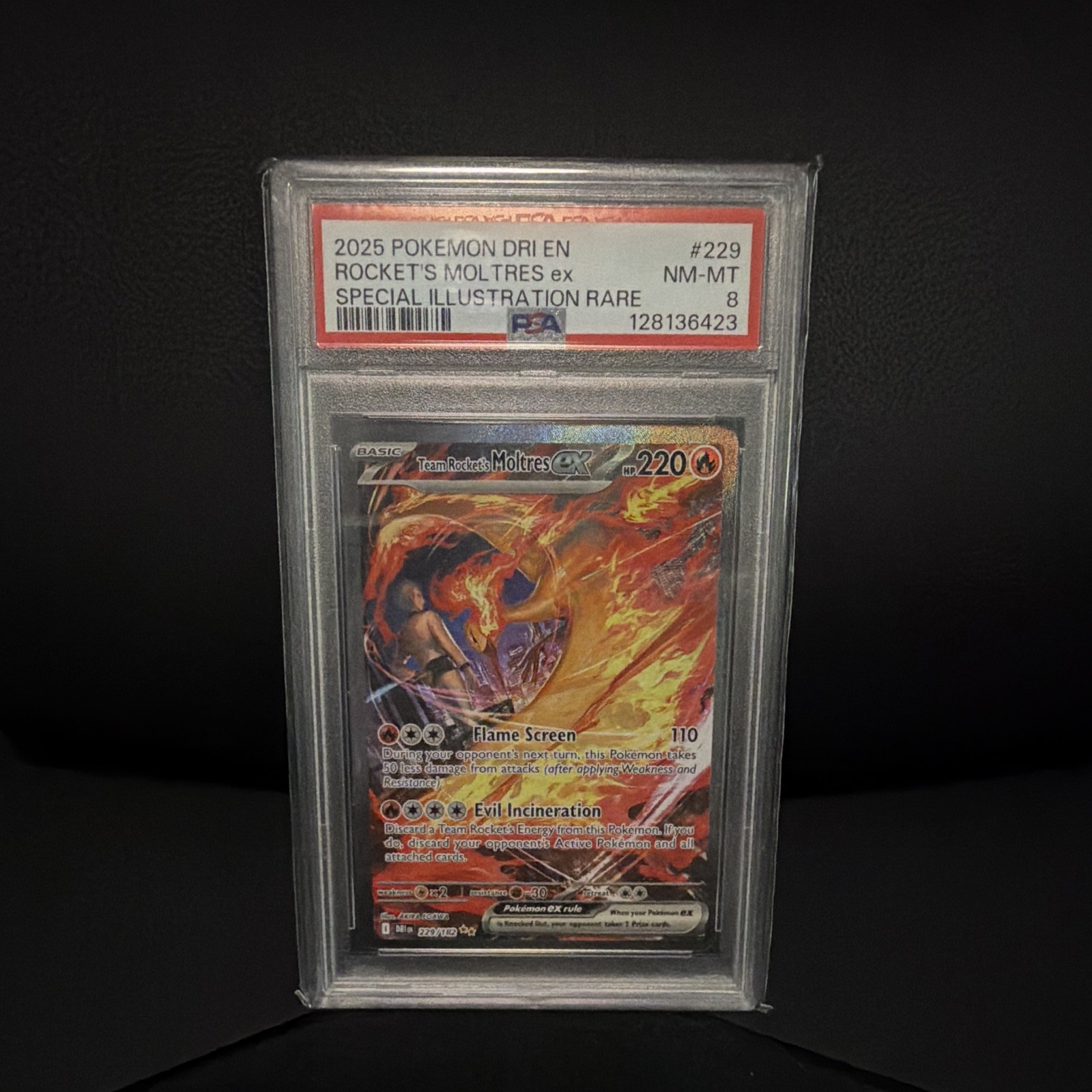 Pokémon TCG – Team Rocket’s Moltres ex 229/182 Destined Rivals SIR Holo EN PSA 8