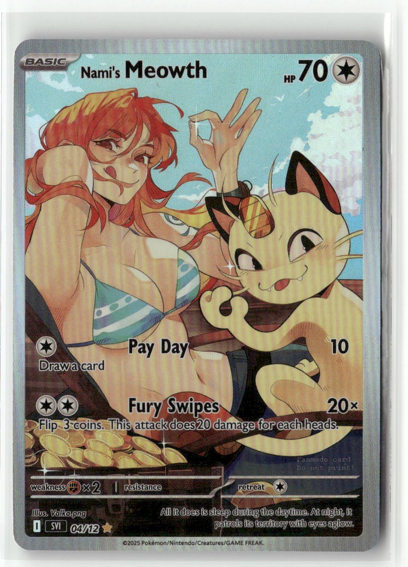 NAMI AND MEOWTH Crossover One Piece Collectible Anime Card