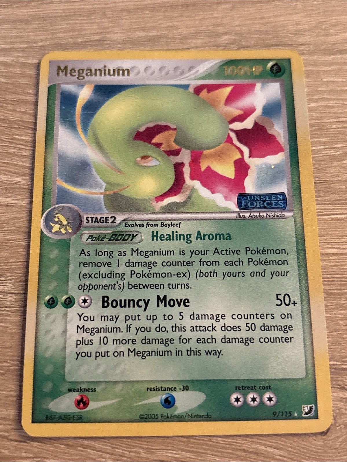 Pokémon Meganium 9/115 Reverse Holo Stamped EX Unseen Forces 2005 Rare LP
