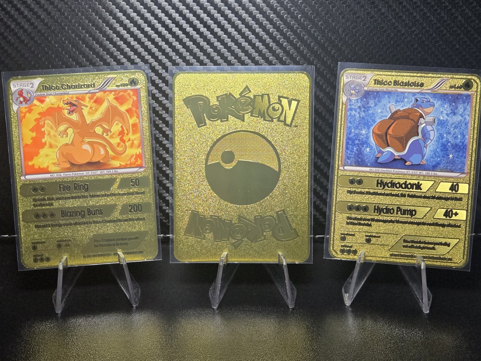 Thicc Charizard & Thicc Pikachu & Blastoise Collectible Metal Card Display Only