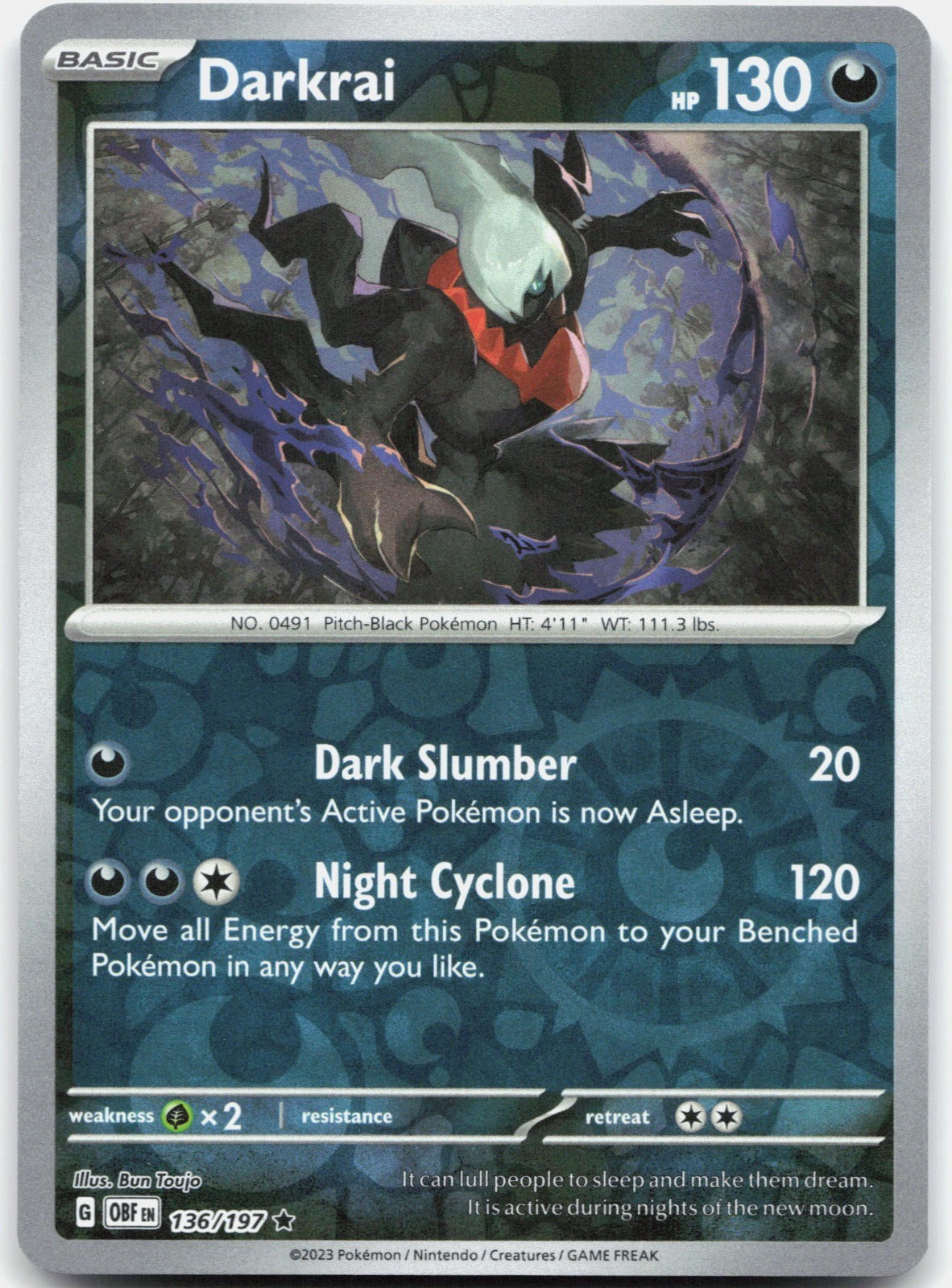 Darkrai Reverse Holo SV03: Obsidian Flames 136/197 NM Bun Toujo