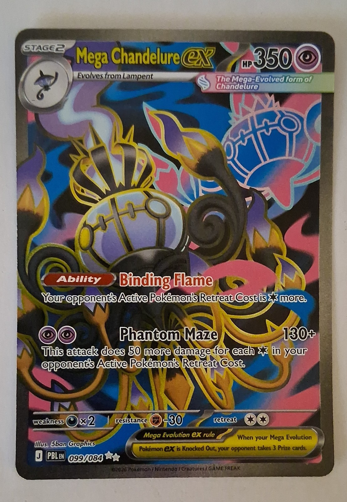 Mega Chandelure ex 099/084 Me05: Pitch Black Holo. Nrmt/Mt. Pokémon. 👀