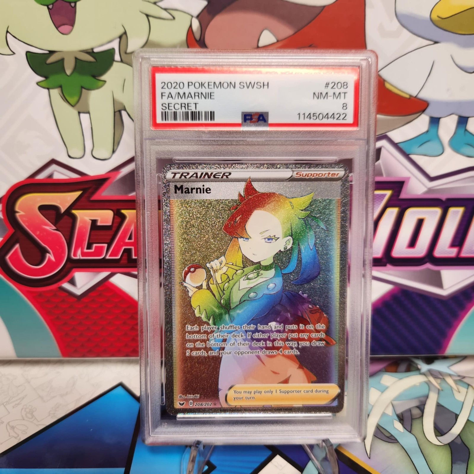 PSA 8 Marnie 208/202 Rainbow – Sword & Shield – Pokemon TCG – SHIPS FAST