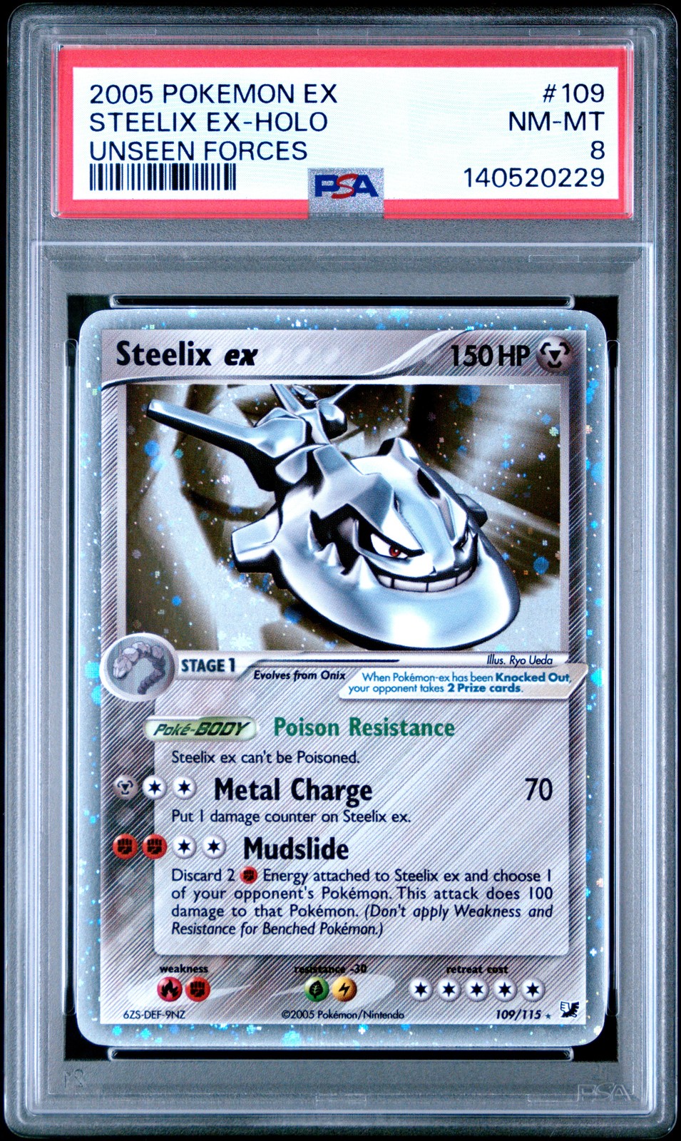 2005 POKEMON EX UNSEEN FORCES #109 STEELIX EX-HOLO PSA 8