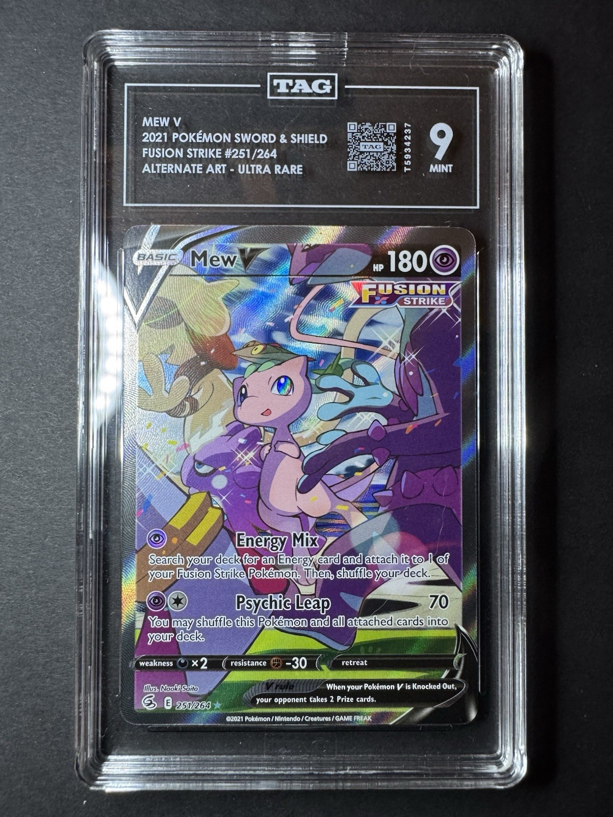 Mew V Alt Art TAG 9 Fusion Strike 251/264 Pokemon Sword and Shield Graded Card