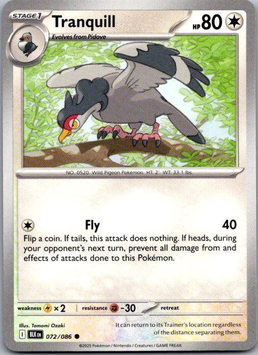 Tranquill 072/086 Common Black Bolt Pokemon Near Mint