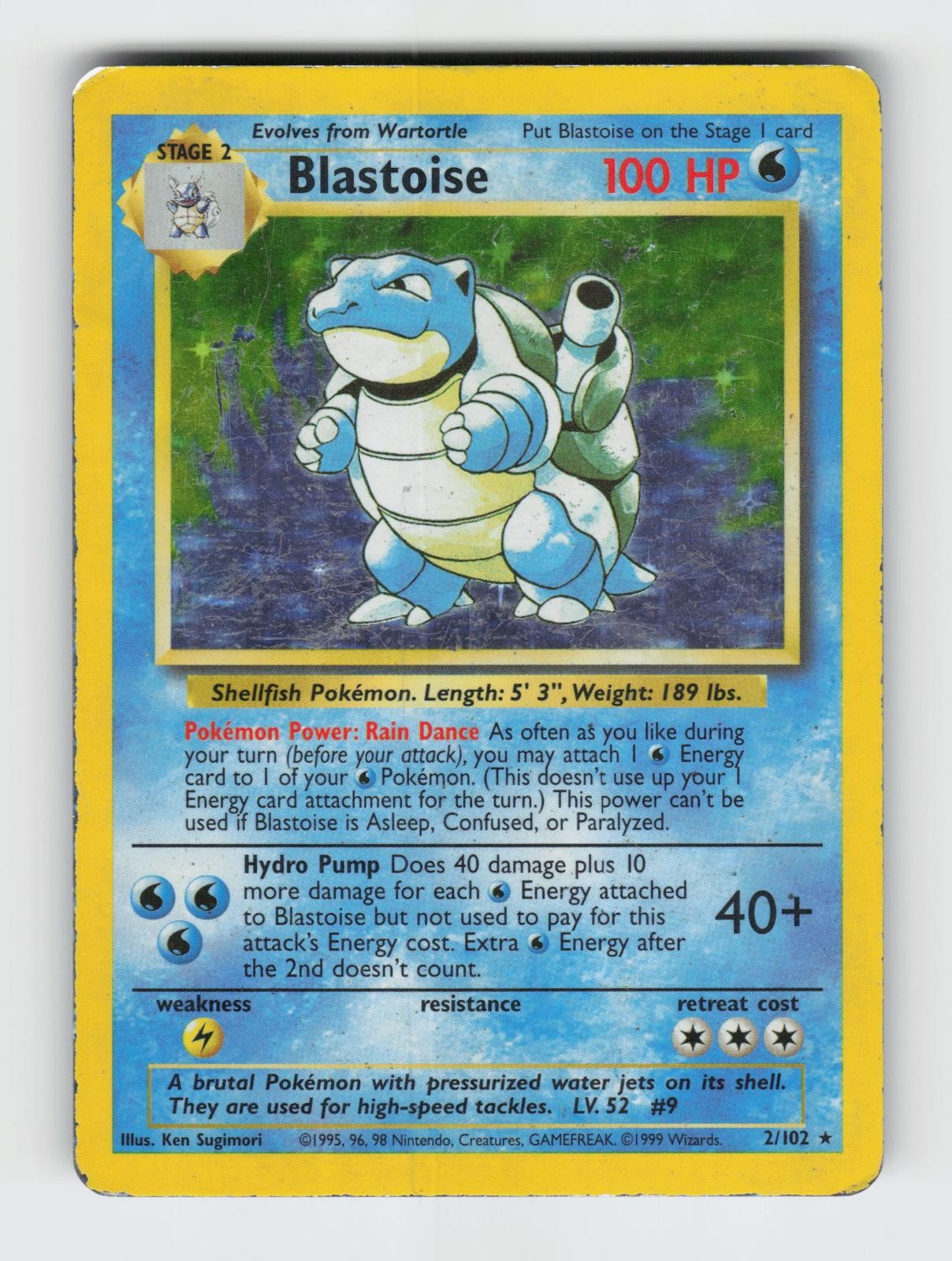 Blastoise 2/102 Holo Rare Base Set Unlimited Pokemon 1999 MP Sugimori
