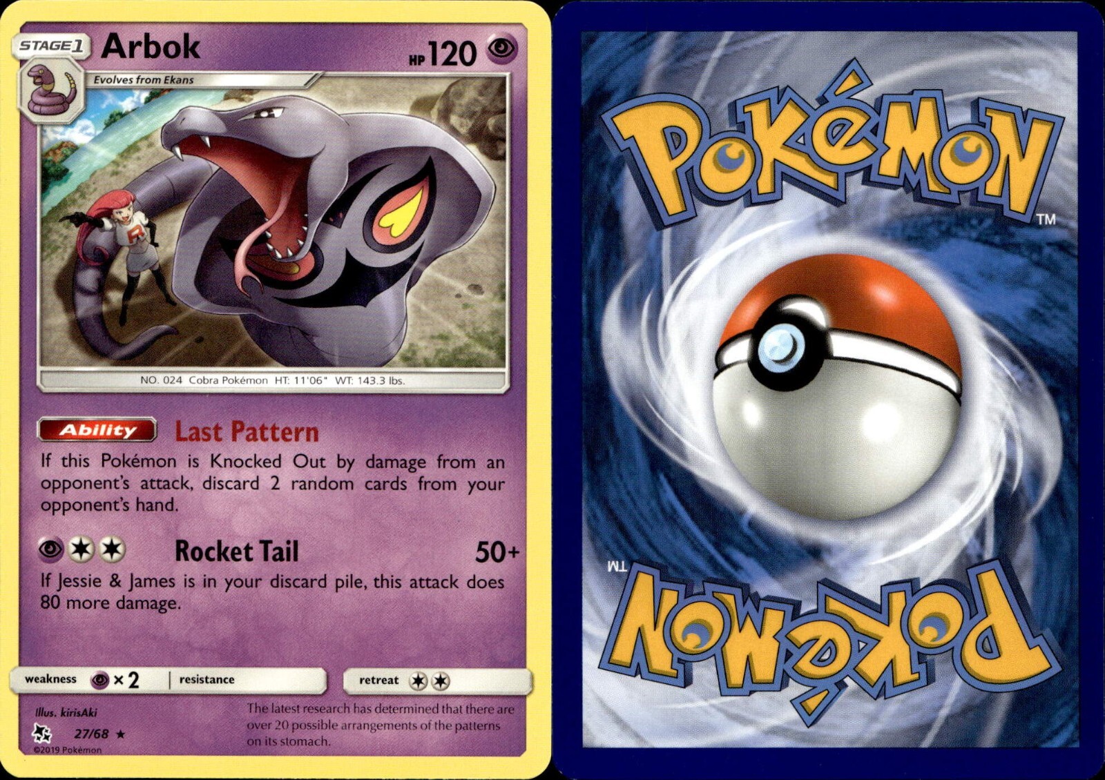 Arbok Hidden Fates 27/68 Regular Rare Pokémon TCG