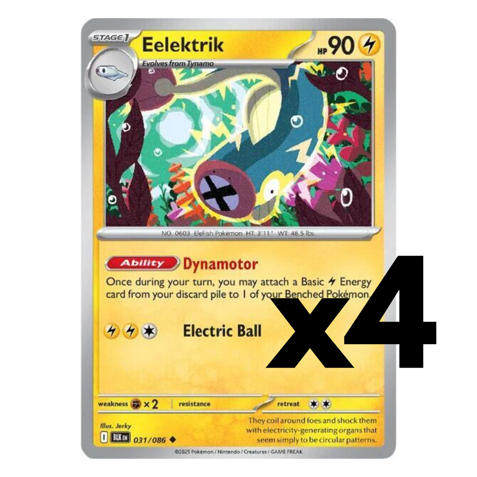 4x Eelektrik – 031/086 – SV: Black Bolt (BLK) Pokemon Playset x4