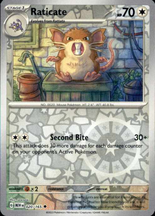 Raticate Reverse Holo Uncommon SV: Scarlet & Violet 151 020/165 NM sowsow 2023