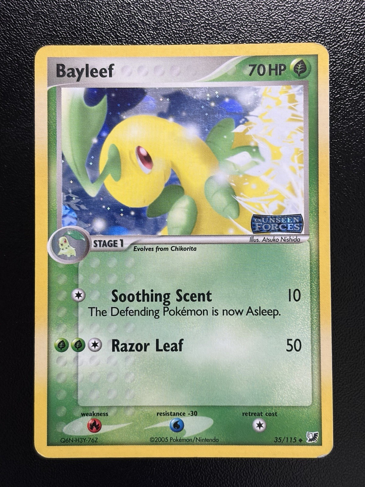 2005 BAYLEEF Pokemon Card #35 35/115 EX Unseen Forces Stamped HOLO MP