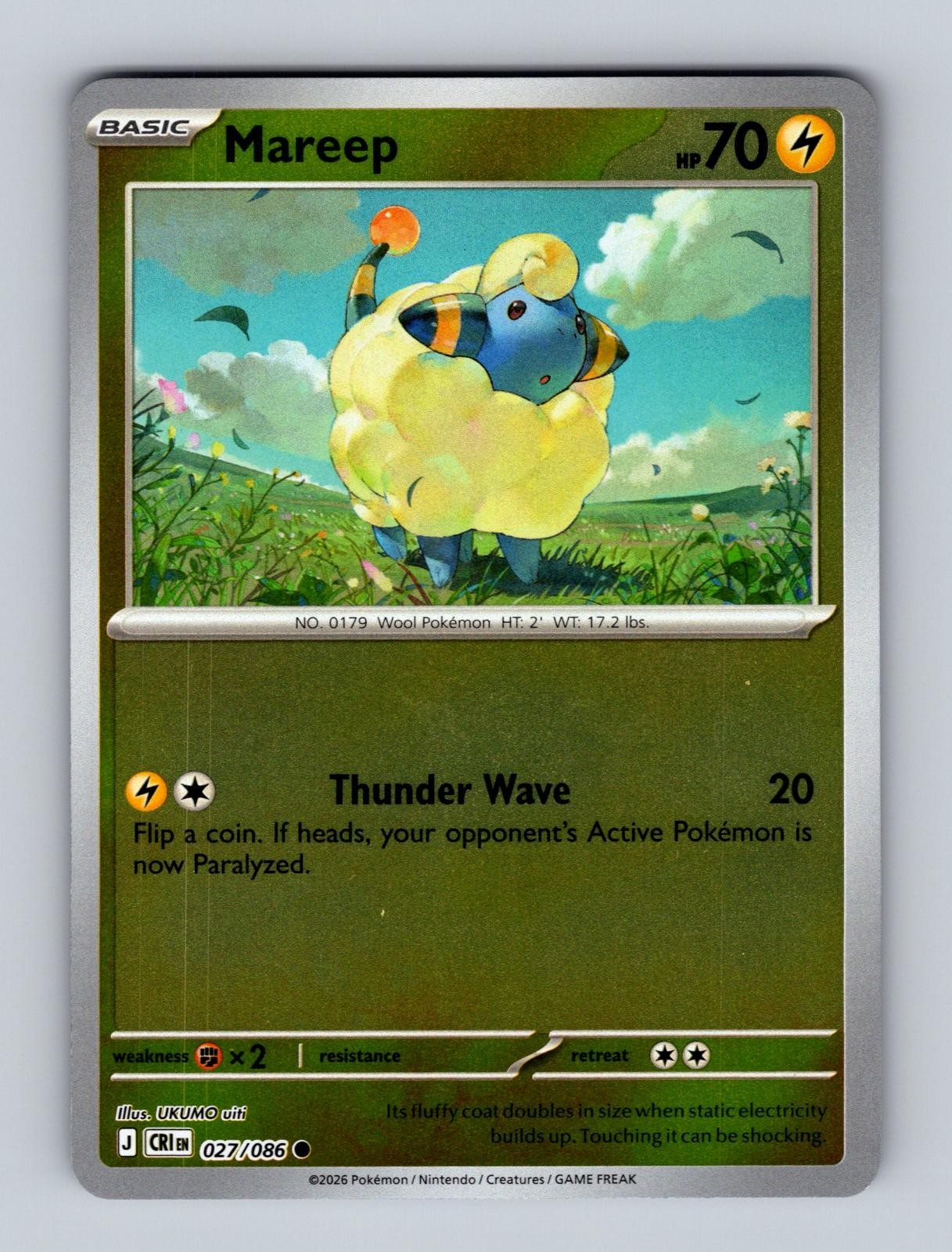 Mareep 027/086 Common Chaos Rising Pokemon Reverse Holo Near Mint