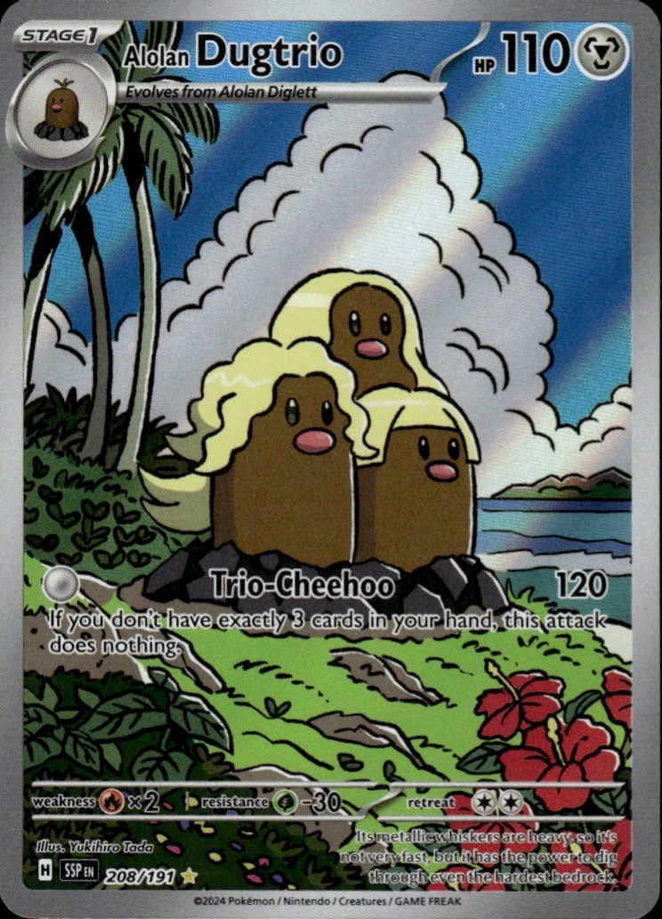 Alolan Dugtrio Holo Illustration Rare SV08: Surging Sparks 208/191 NM