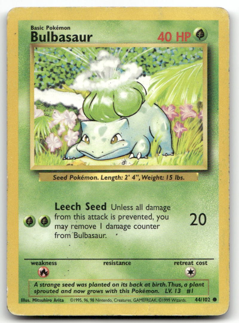 Bulbasaur 44/102 Common Base Set Unlimited Pokemon HP