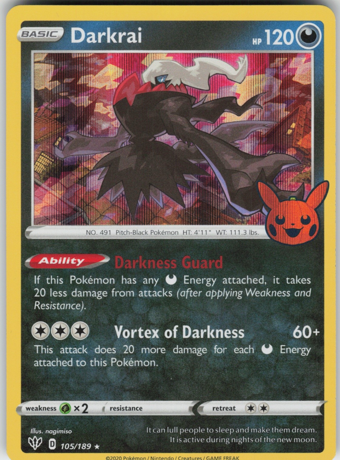 Holo Foil Darkrai 105/189 Promo Trick or Trade