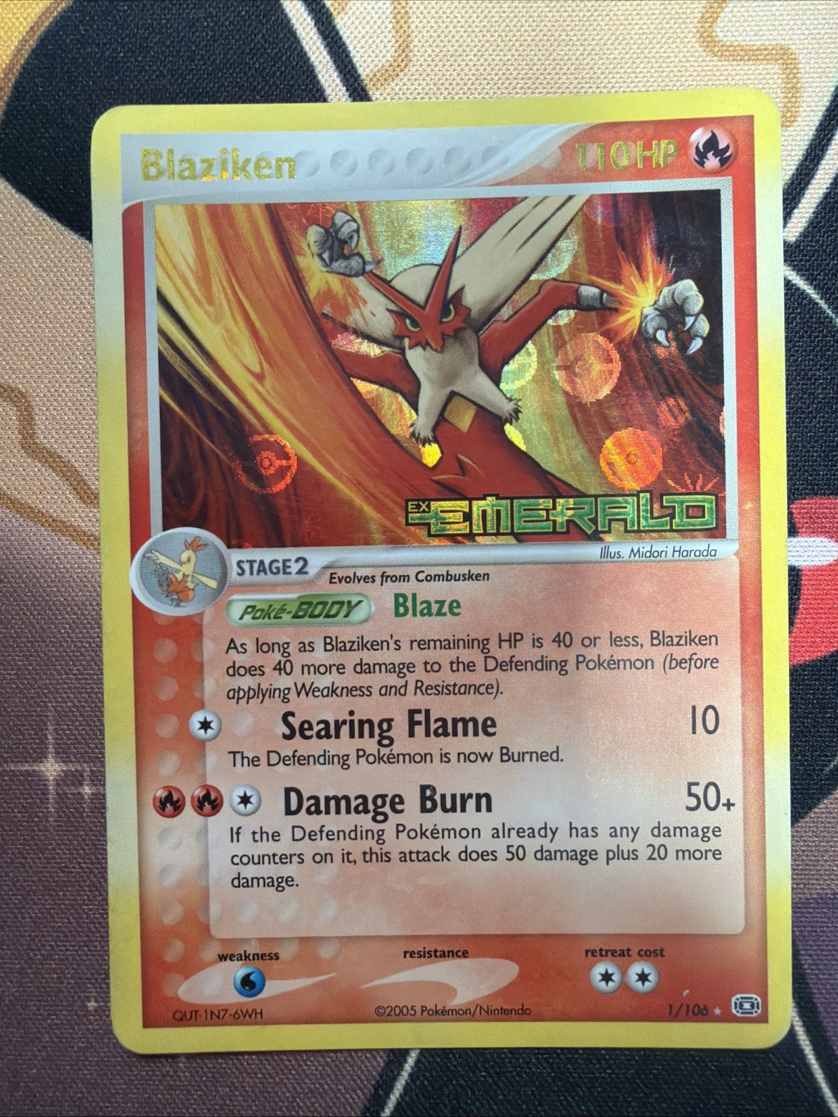Pokemon TCG Blaziken 1/106 Ex Emerald Reverse Holo Stamped LP