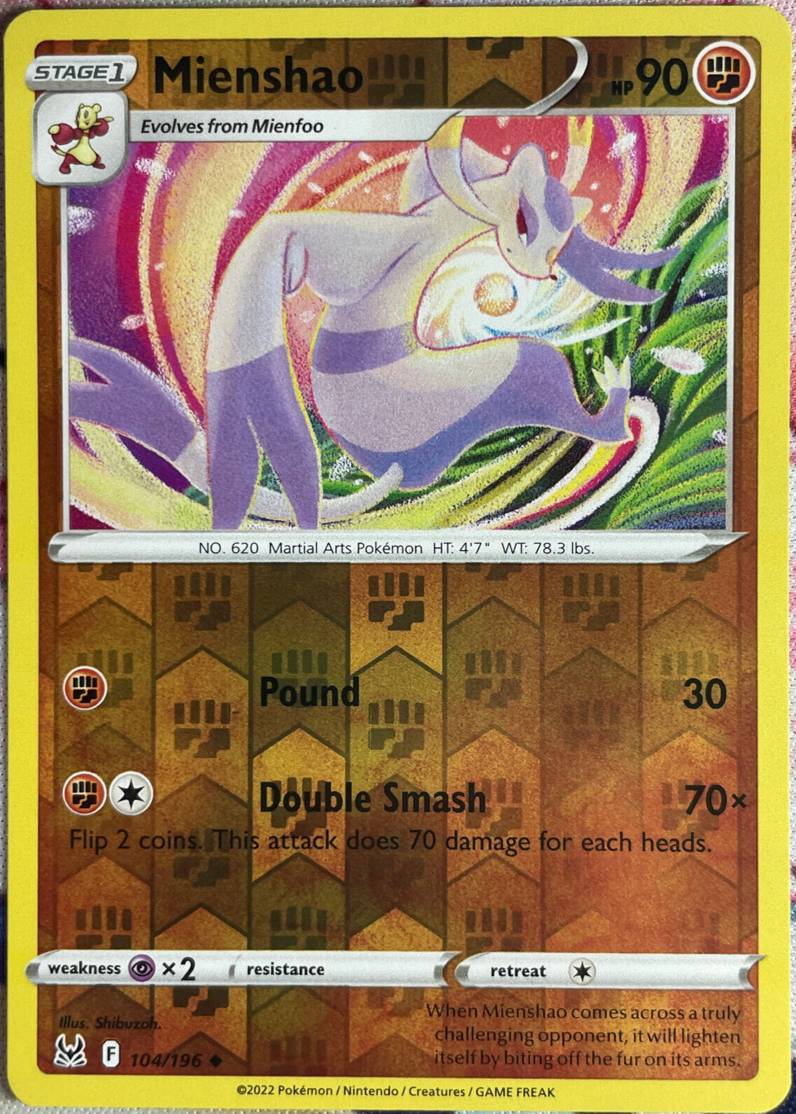 Mienshao Reverse Holo – 104/196 – Lost Origin Pokemon 2022