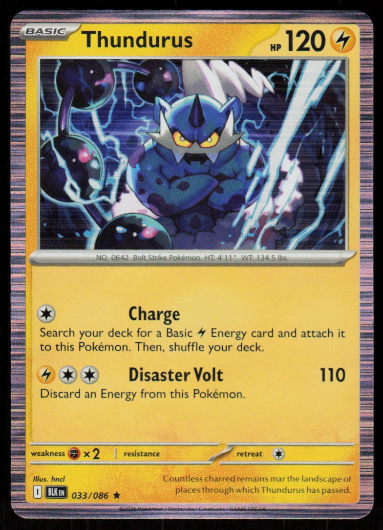 Thundurus 033/086 Holo Rare Black Bolt Pokemon Near Mint