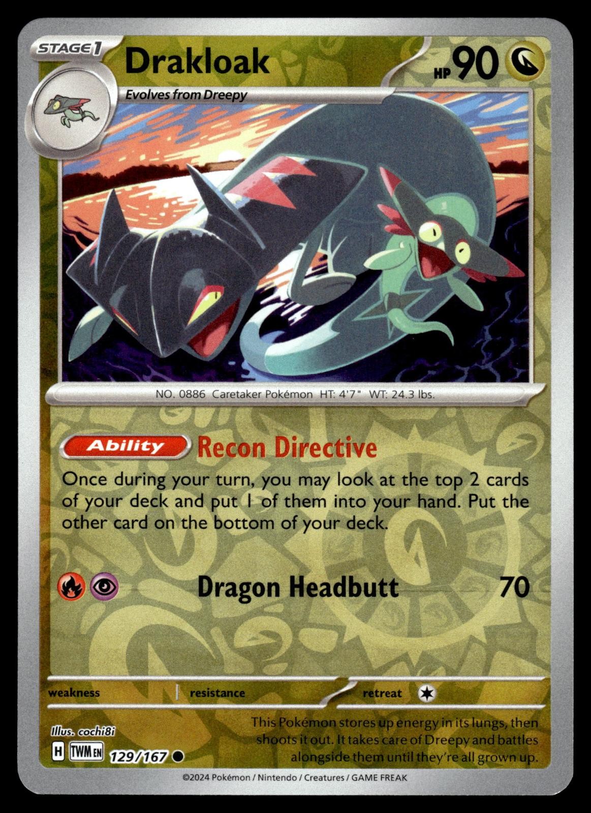 Drakloak 129/167 Common Twilight Masquerade Pokemon Reverse Holo Near Mint