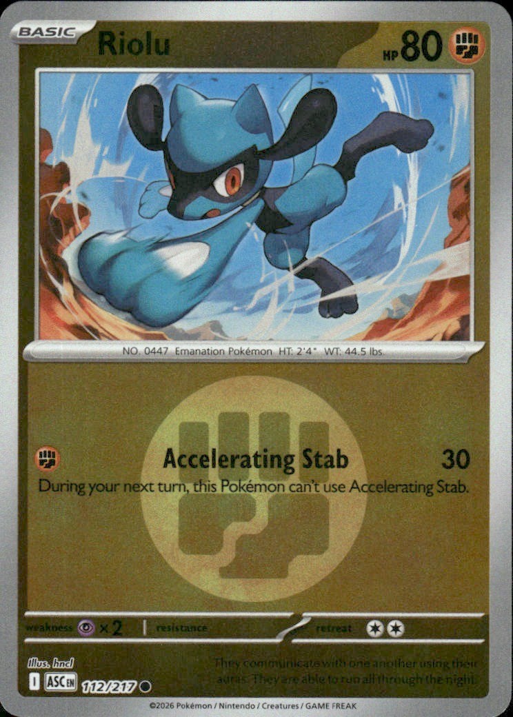 RIOLU (ENERGY SYMBOL PATTERN) 112/217 ASCENDED HEROES REVERSE HOLO POKEMON HNCL
