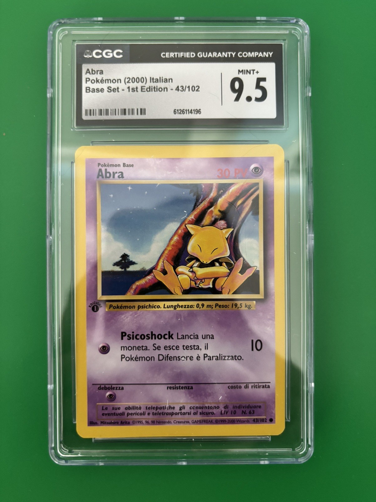 CGC 9.5 MINT+ Abra 43/102 1st Edition Base Set Pokemon Card (ITALIAN)
