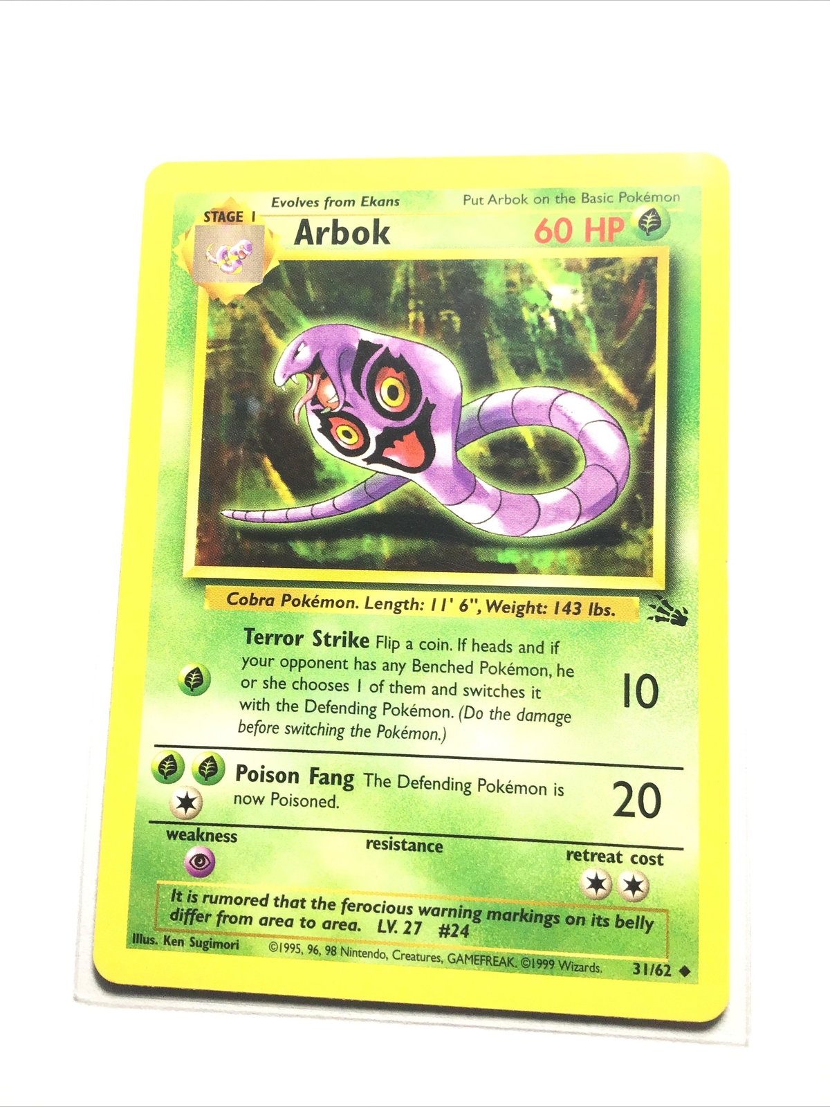 ARBOK – 31/62 – Fossil – Pokemon Card – EXC