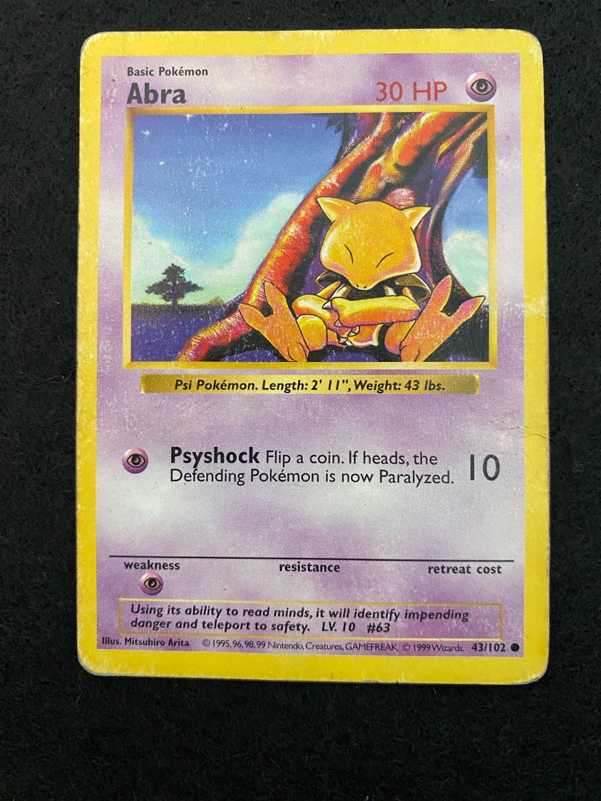 Abra 43/102 shadowless | Base Set Regular – 1999 vintage Pokémon card Wizards