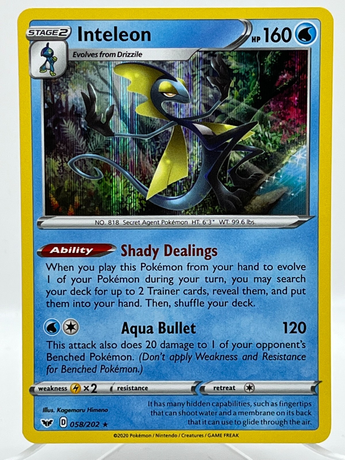 Inteleon 058/202 – Sword & Shield Base Set – Holo Rare – Pokemon TCG Card NM/M