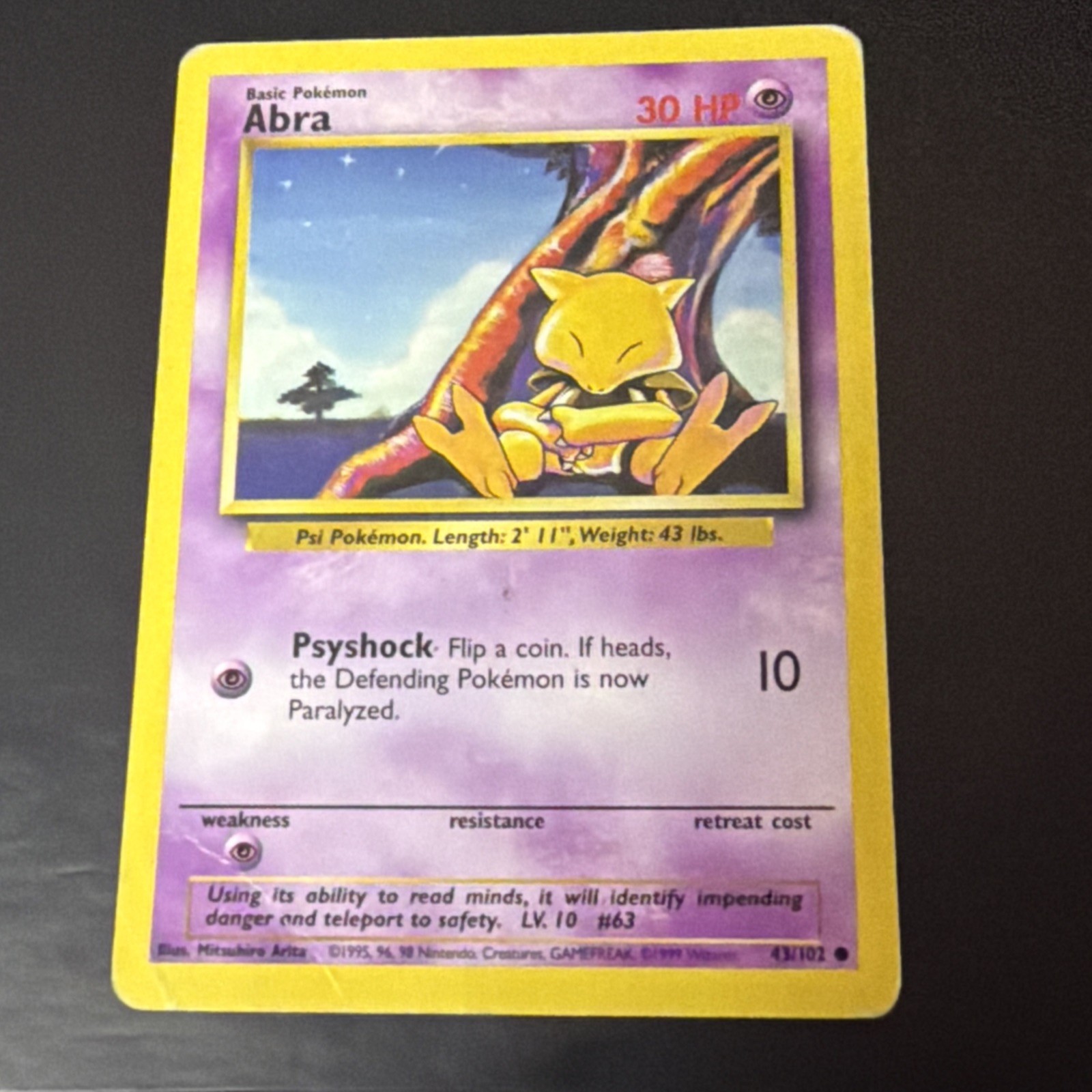 Abra 43/102 Base Set Common Pokemon Card Unlimited Edition WOTC D10