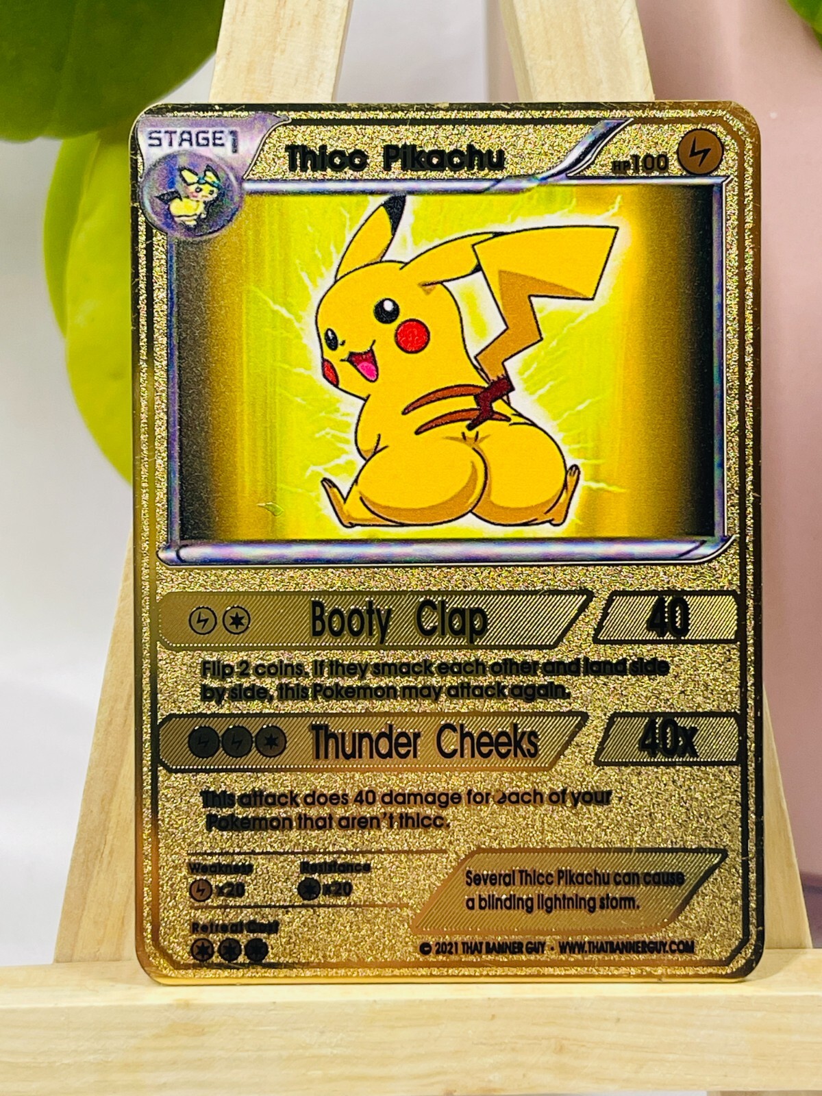 Thicc Pikachu Collectible Gold Metal Card For Display Only – Tracked Postage!