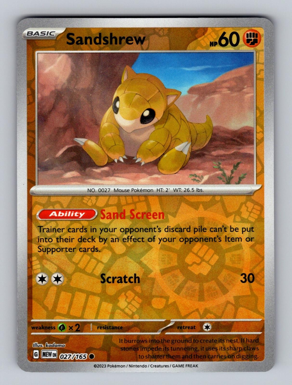 Sandshrew 027/165 Common 151 Pokemon Reverse Holo Near Mint