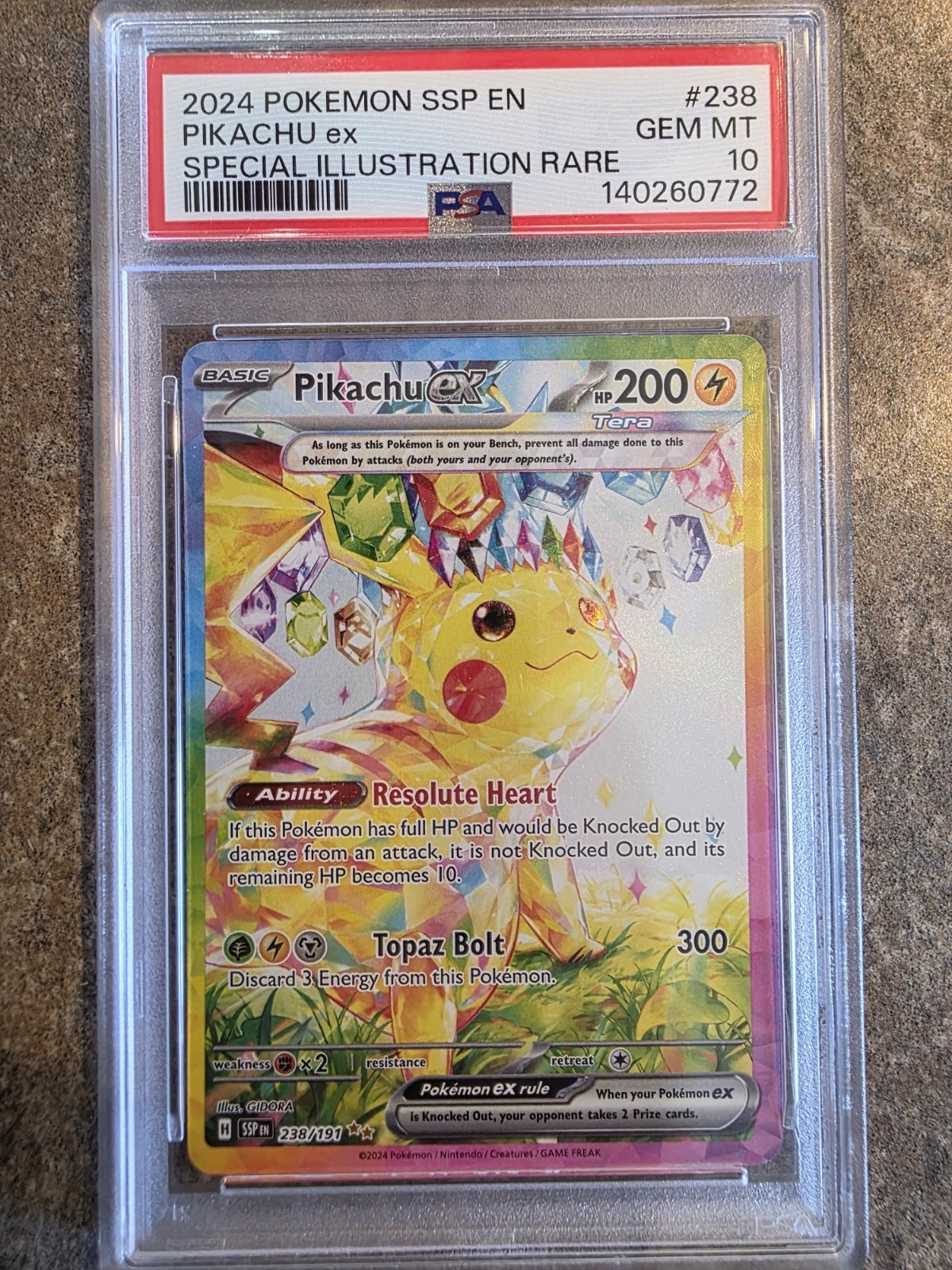 2024 Pokemon SV Surging Sparks SSP EN Pikachu Ex #238/191 Illustration PSA 10