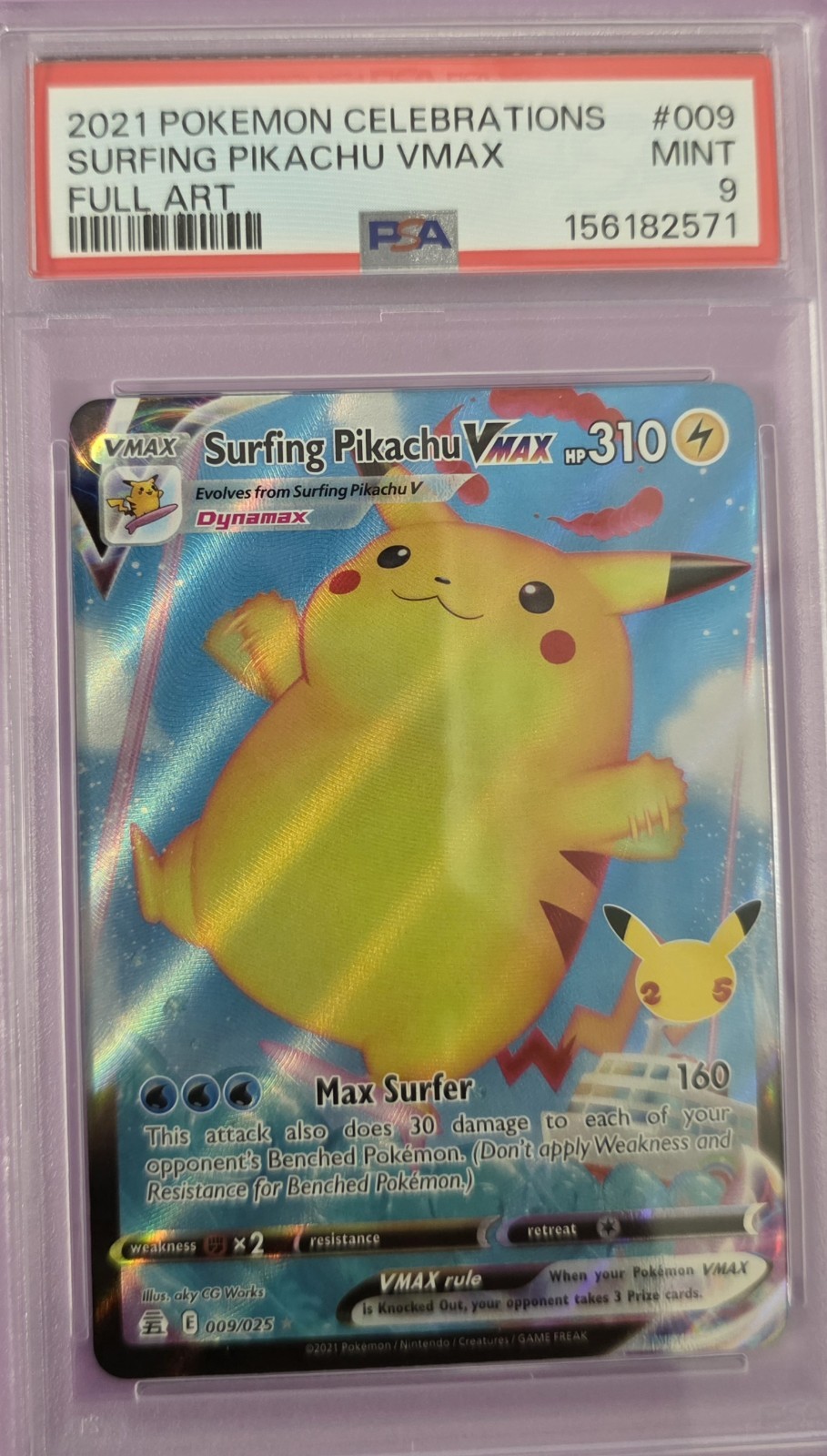 2021 POKEMON CELEBRATIONS #009 FULL ART/SURFING PIKACHU VMAX PSA 9