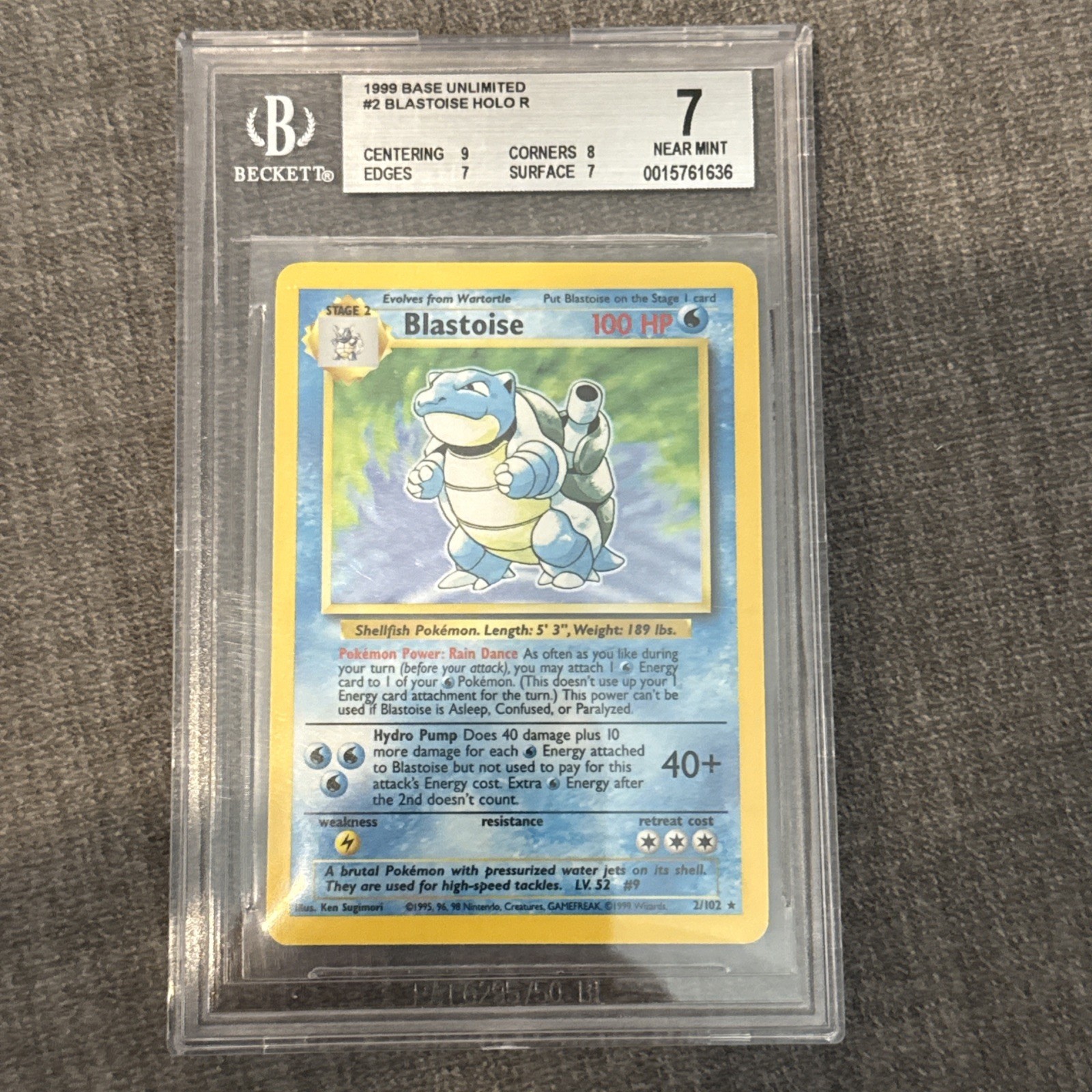 Pokémon TCG Blastoise Base Set 2/102 Holo Rare 1999 WOTC Beckett 7 100 HP