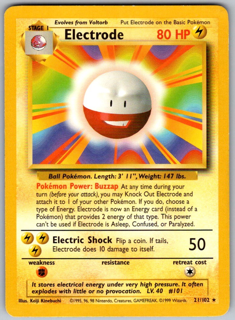Electrode 21/102 Rare Base Set Unlimited Pokemon Lightly Played