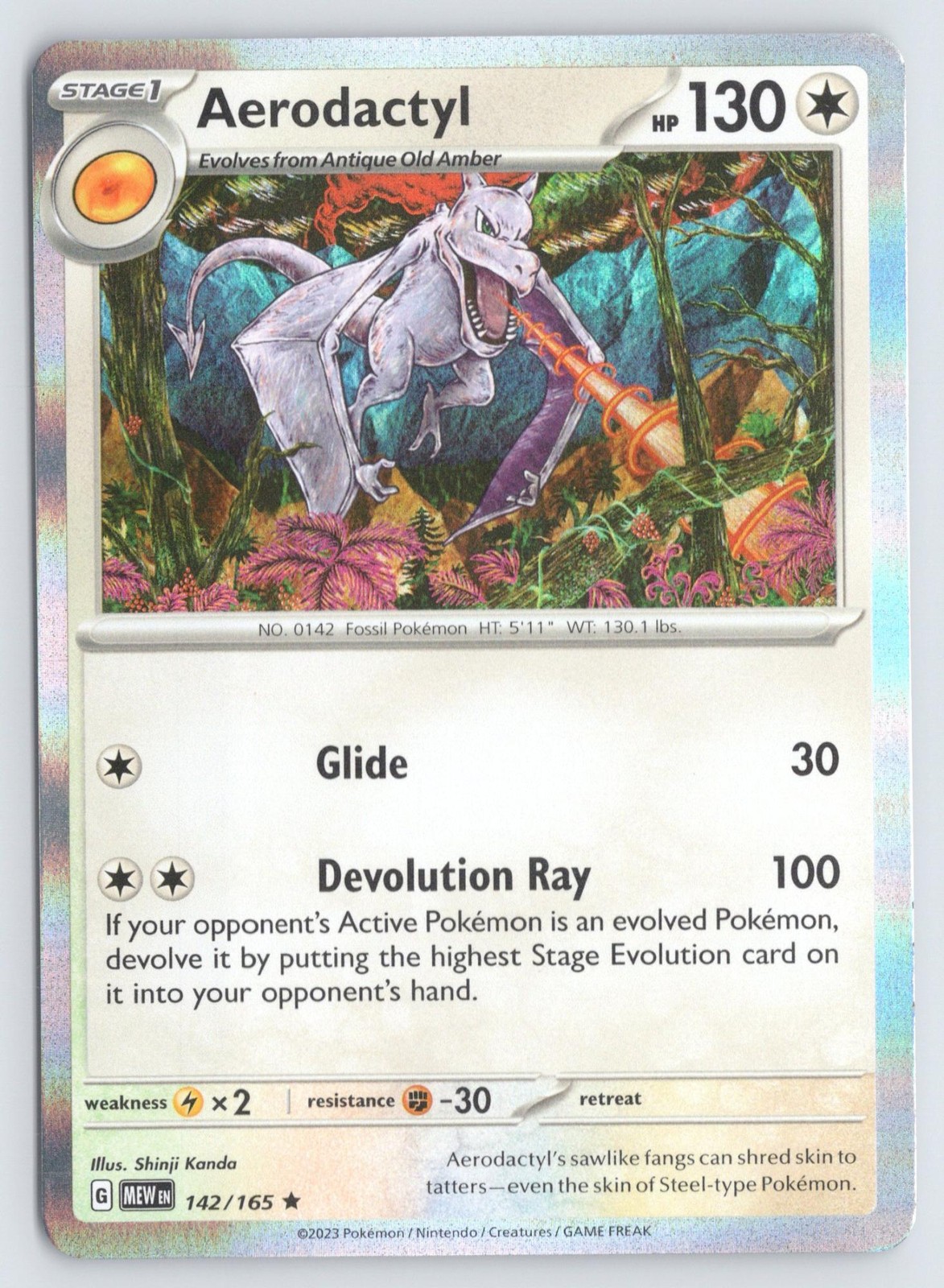 Aerodactyl 142/165 Rare 151 Pokemon Holo Near Mint