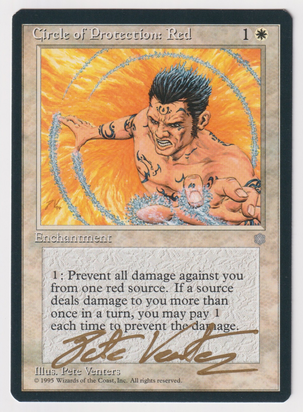 Gold Signed CIrcle of Protection: Red MP Ice Age Artist Pete Venters MTG Magic!