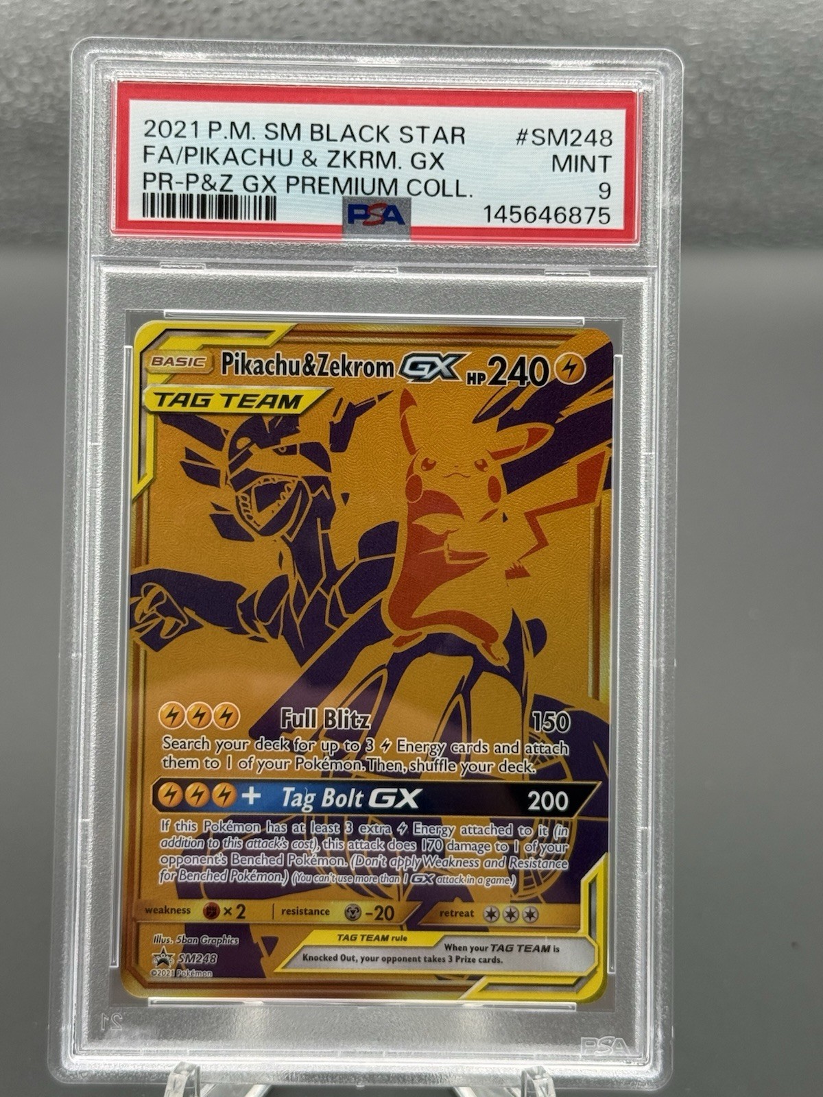 2021 P.M. SM Black Star FA/Pikachu & Zekrom GX #SM248 PSA 9