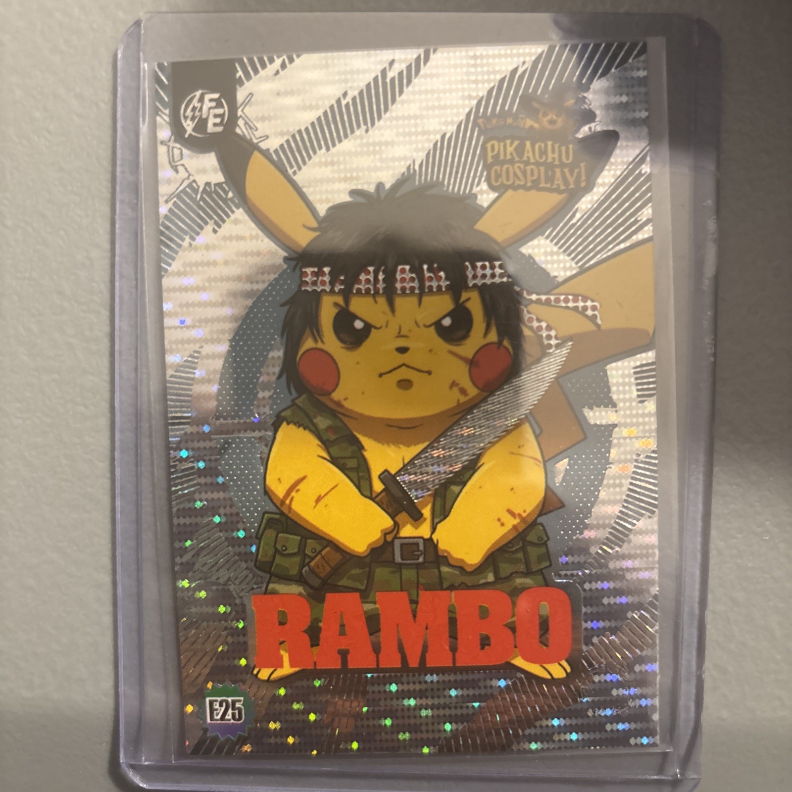Rambo (Pikachu) #E25 – Silver Holo Box Hit Electric Pikachu Cosplay – Pokemon