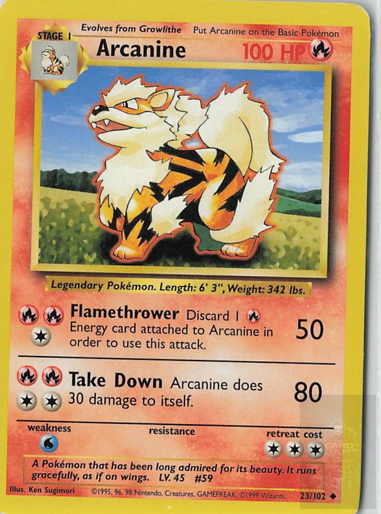 ARCANINE 23/102 Base Set Unlimited Uncommon POKEMON HEAVILY PLAYED