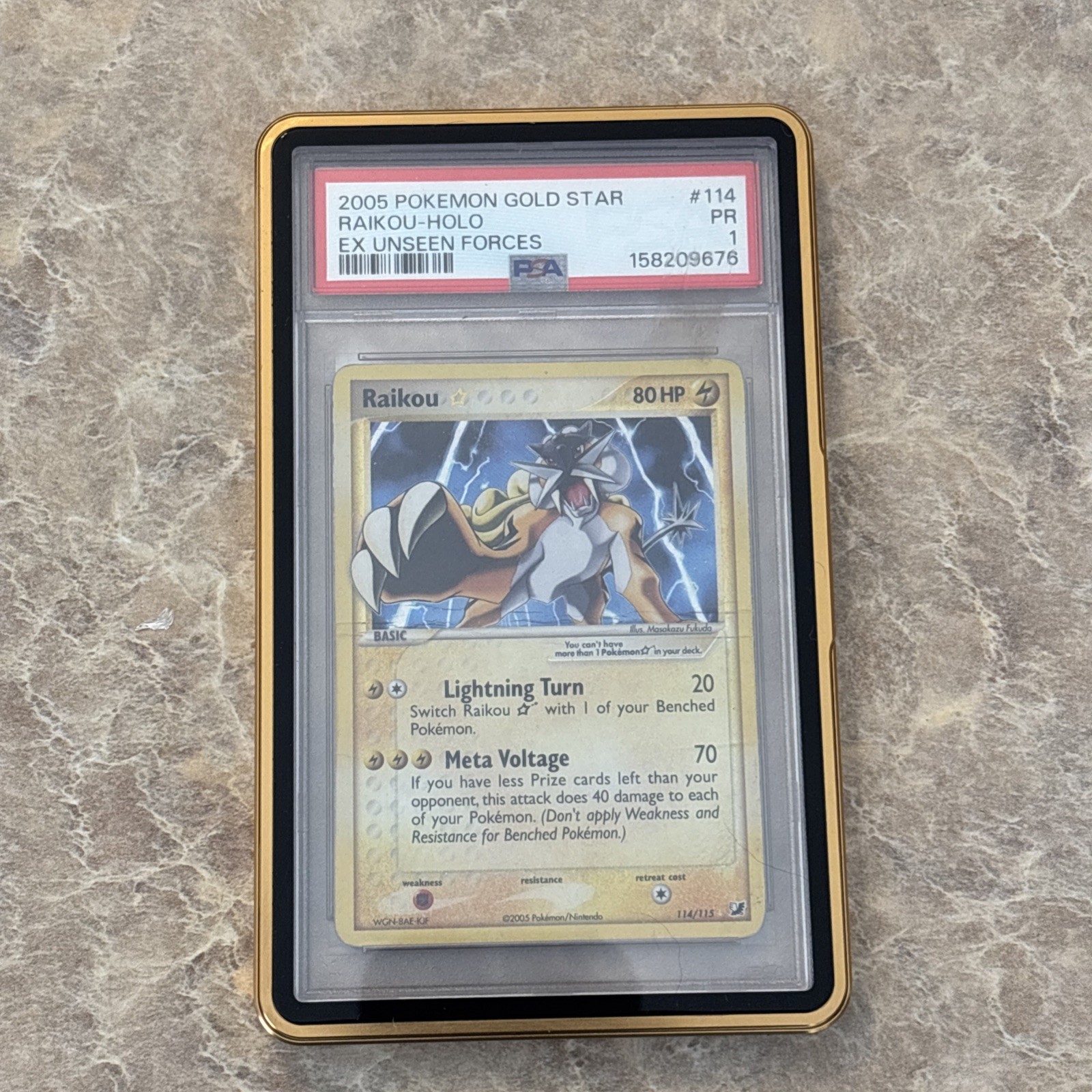 2005 Pokemon Raikou Star Gold Star 114/115 Unseen Forces Holo PSA 1