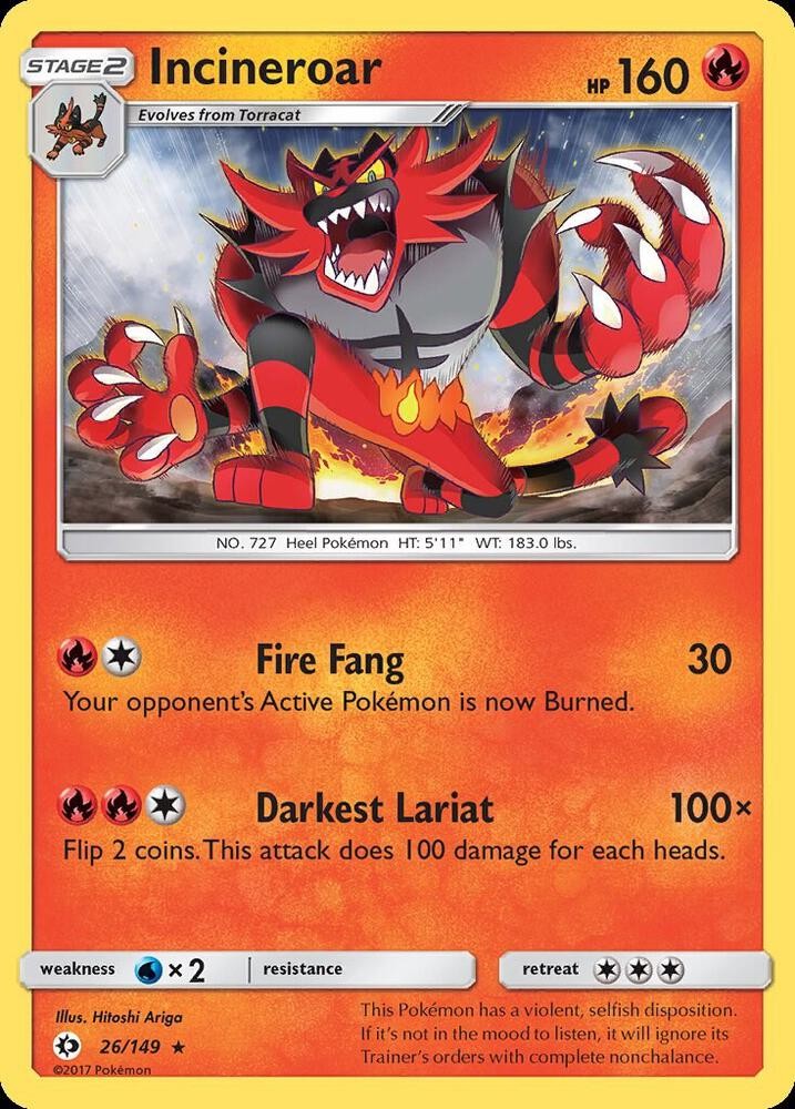 Incineroar #26/149 Sm Base Set Rare Pokemon TCG LP