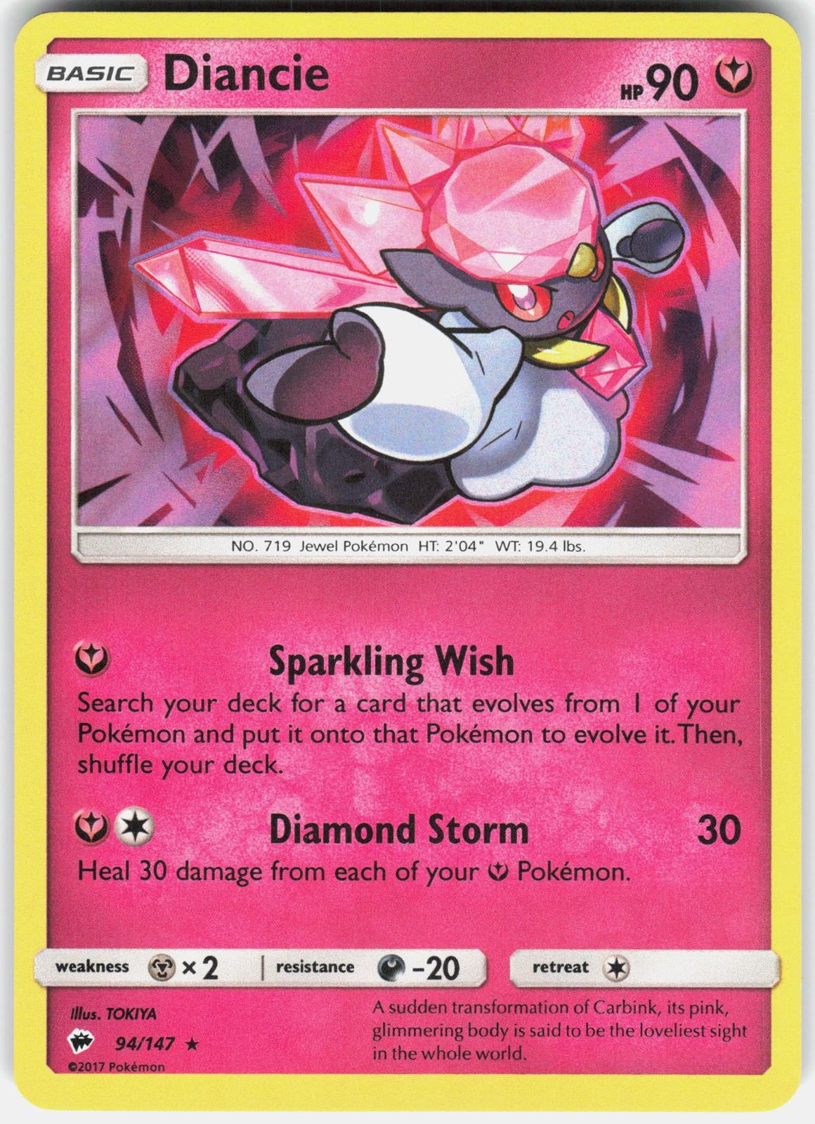 Diancie 94/147 Holo Rare Burning Shadows Pokemon Near Mint