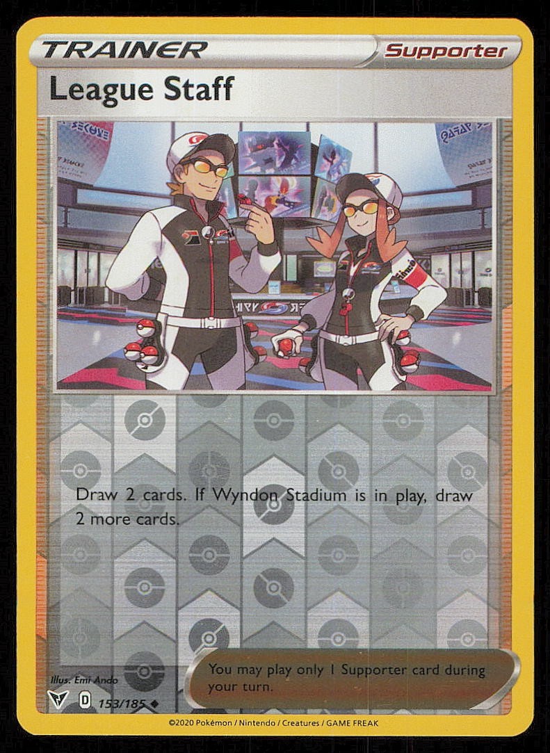 LEAGUE STAFF 153/185 VIVID VOLTAGE REVERSE HOLO POKEMON CARD NEAR MINT