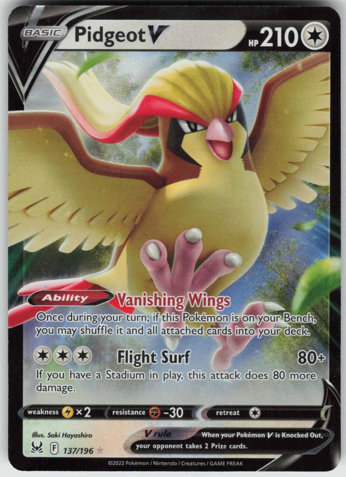 Foil Pidgeot V 137/196 SWSH11: Lost Origin Ultra Rare NM