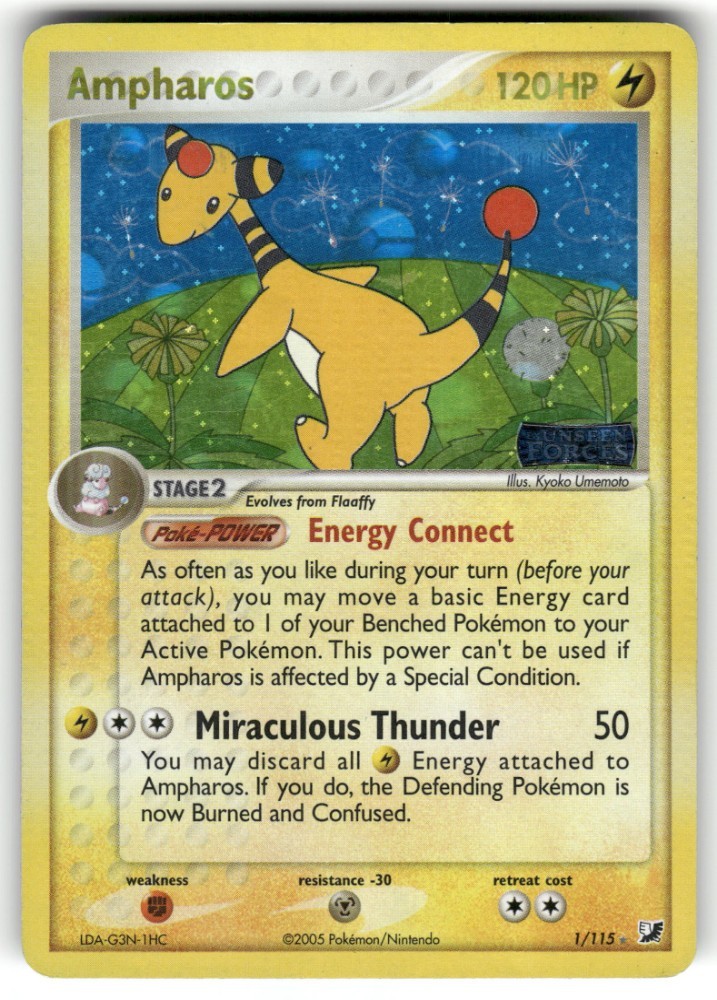 Ampharos 1/115 EX Unseen Forces 2005 Reverse Holo Rare Pokemon MP