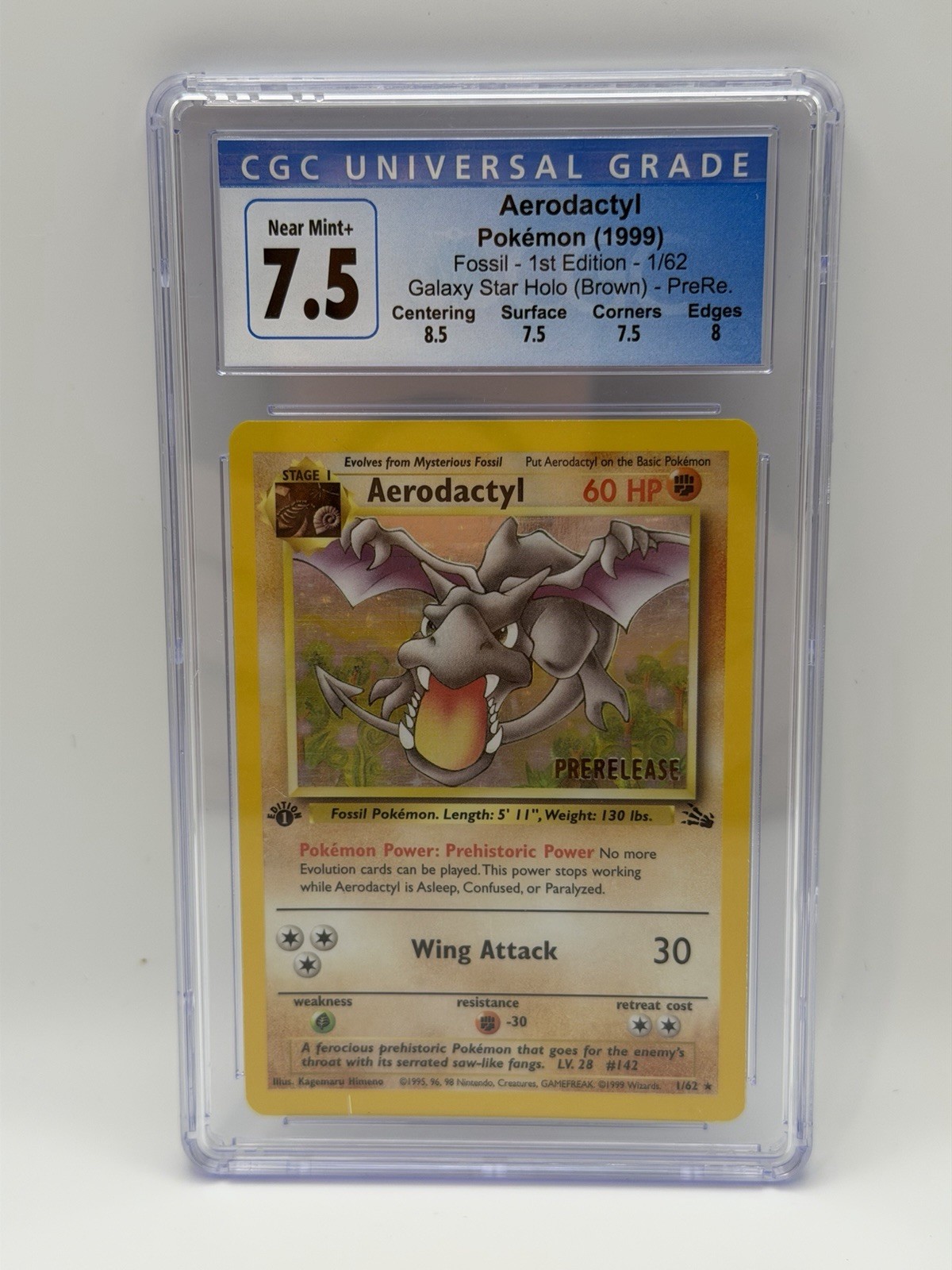 Aerodactyl 1/62 Fossil 1st Edition Prerelease Holo CGC 7.5